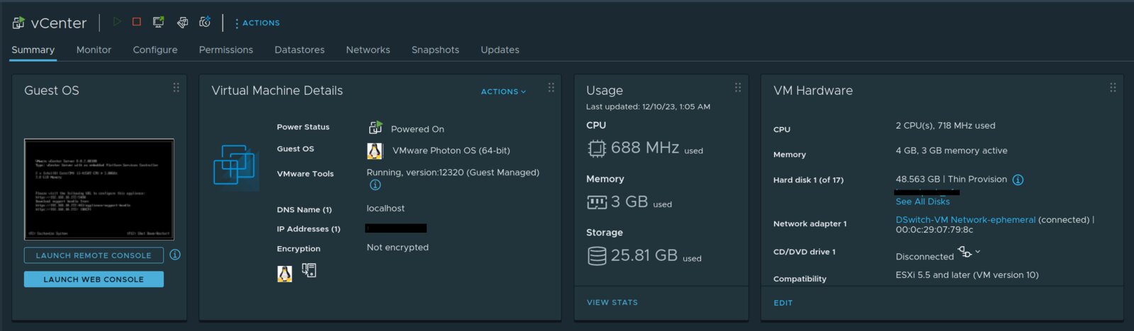 the vcenter vm running correctly with only 4GB of memory