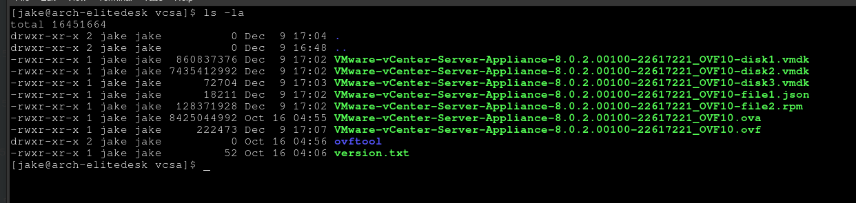 the .iso/vcsa directory with new .ova and .vmdk files